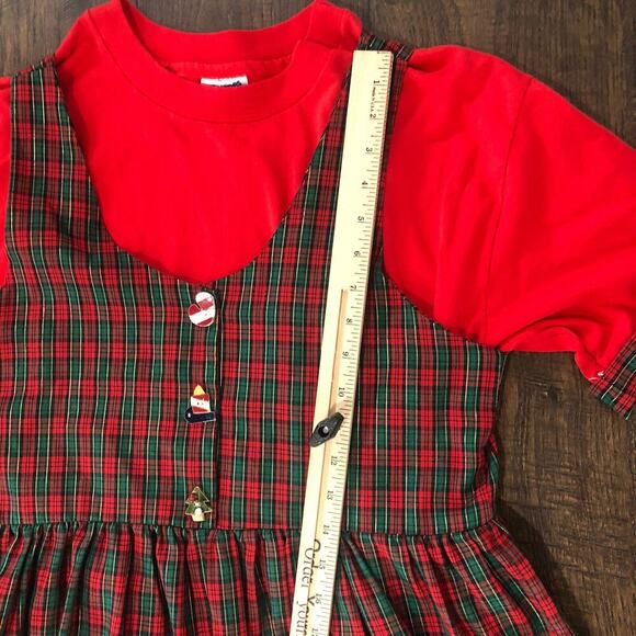 90s Maxi Sz Small Christmas Dress Jumper Pockets Pinafore Ugly Cute Grandmacore‎ - Picture 6 of 12